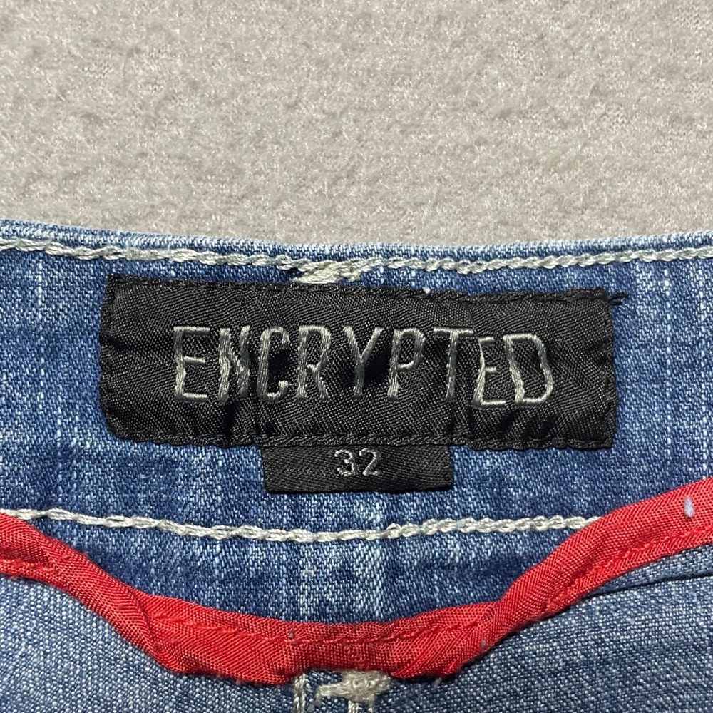 Encrypted Men's Distressed Denim Shorts Size 32 Light Wash Stretch Biker Y2K - Picture 3 of 11